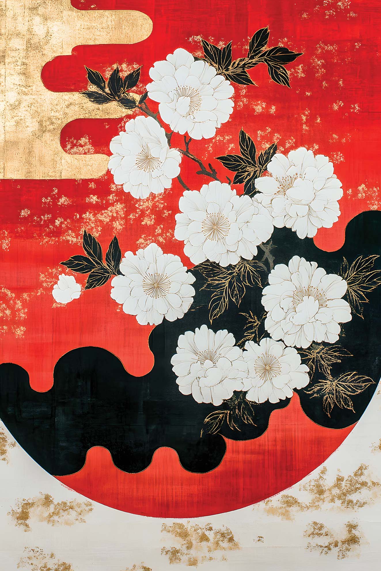 Peonies in Crimson and Gold